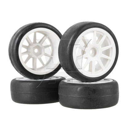 BQLZR  RC 1:10 On-Road Car Smooth Rubber Tire & White 10-Spoke Plastic Wheel Rims