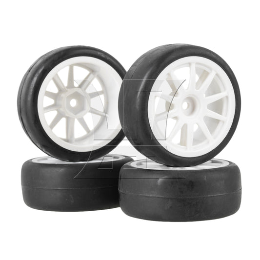 BQLZR  RC 1:10 On-Road Car Smooth Rubber Tire & White 10-Spoke Plastic Wheel Rims