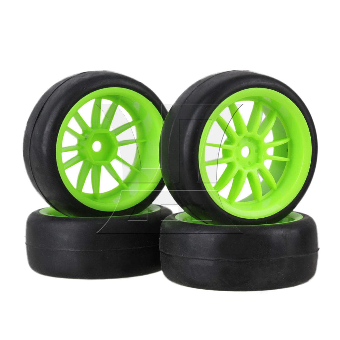 BQLZR  RC 1:10 On-Road Car Smooth Rubber Tire & White 10-Spoke Plastic Wheel Rims
