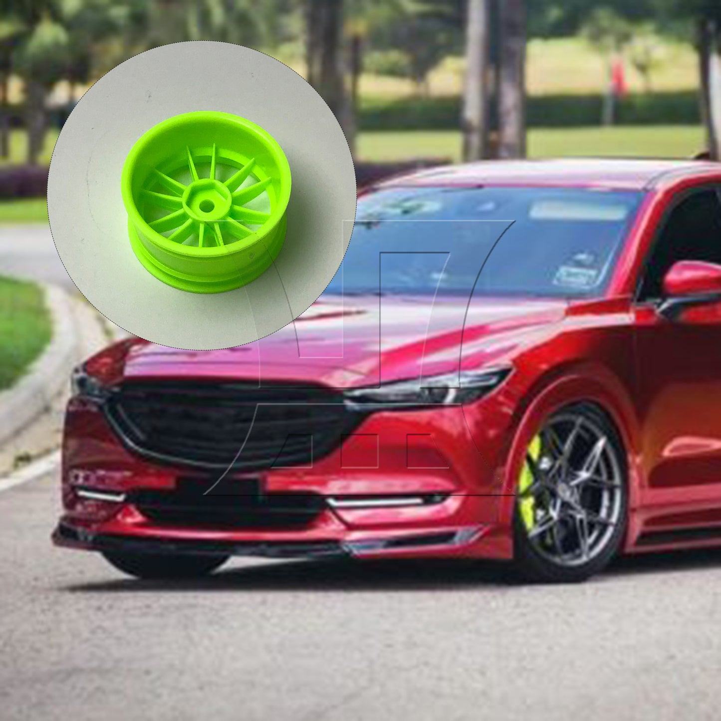 BQLZR  RC 1:10 On-Road Car Rubber Smooth Tires & Green 12-Spoke Plastic Wheel Rims