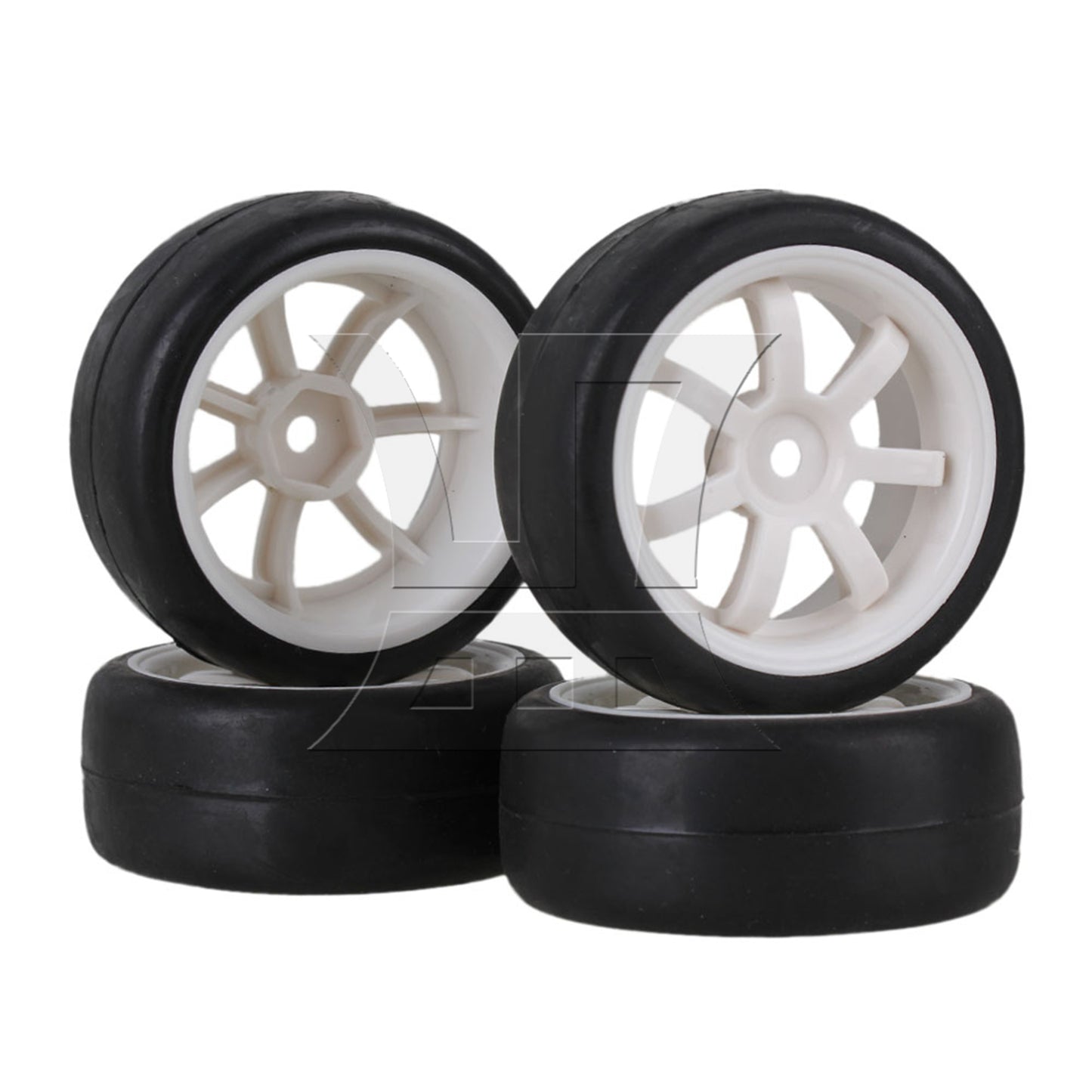 BQLZR  RC 1:10 On-Road Car Smooth Rubber Tire & White 10-Spoke Plastic Wheel Rims