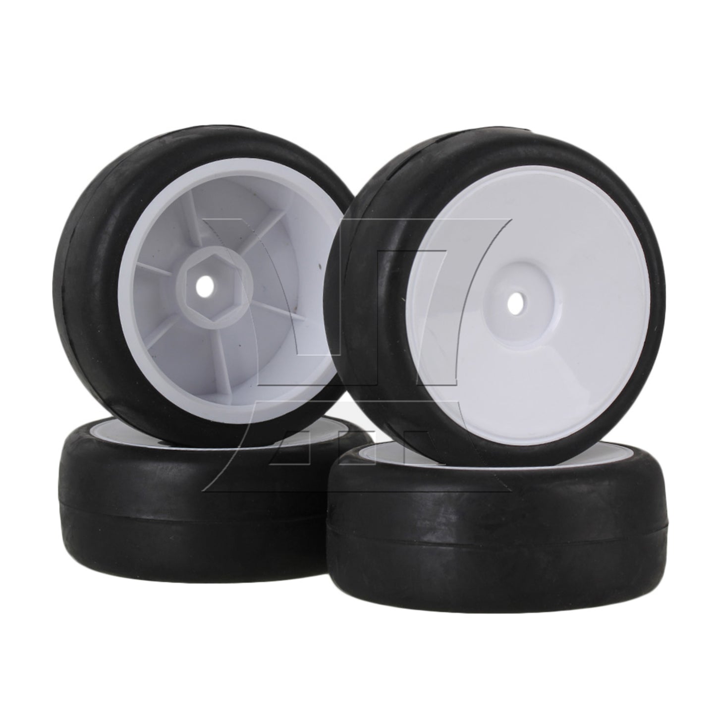 BQLZR  RC 1:10 On-Road Car Smooth Rubber Tire & White 10-Spoke Plastic Wheel Rims