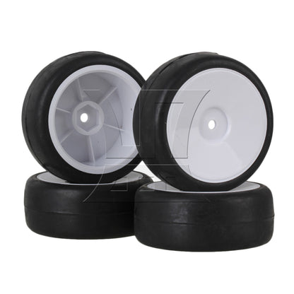 BQLZR  RC 1:10 On-Road Car Smooth Rubber Tire & White 10-Spoke Plastic Wheel Rims