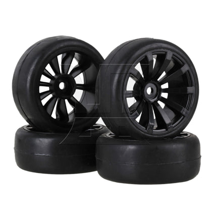 BQLZR  RC 1:10 On-Road Car Smooth Rubber Tire & White 10-Spoke Plastic Wheel Rims