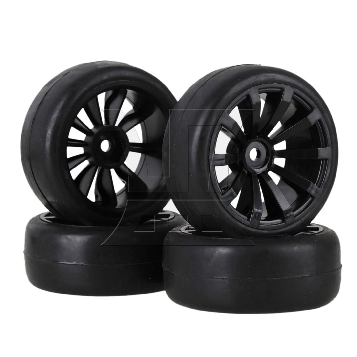 BQLZR  RC1:10 On Road Car Plastic 10-Spoke Wheel Rim Fish Pattern Rubber Tyre Black
