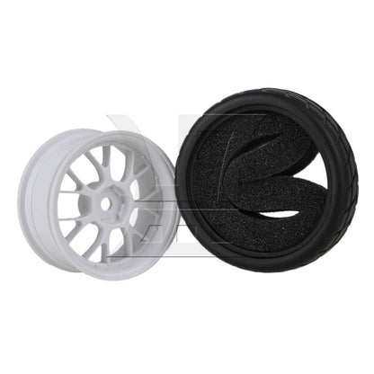 BQLZR 4x RC 1:10 On-Road Car Rubber Smooth Tires + White Y-shape Plastic Wheel Rims