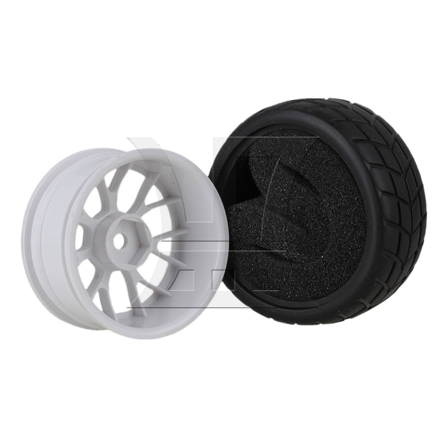 BQLZR 4x RC 1:10 On-Road Car Rubber Smooth Tires + White Y-shape Plastic Wheel Rims