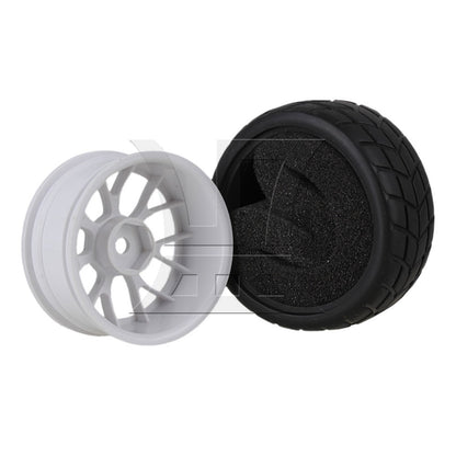 BQLZR 4x RC 1:10 On-Road Car Rubber Smooth Tires + White Y-shape Plastic Wheel Rims