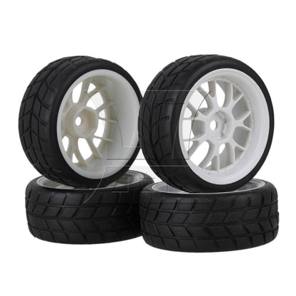 BQLZR 4x RC 1:10 On-Road Car Rubber Smooth Tires + White Y-shape Plastic Wheel Rims