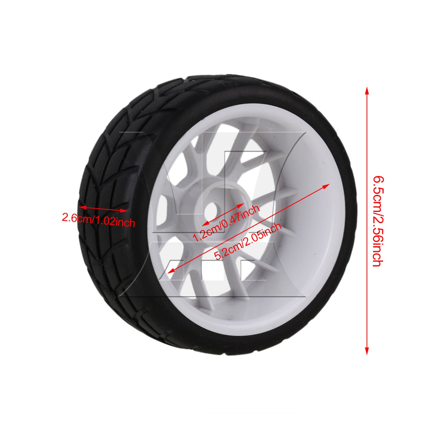 BQLZR 4x RC 1:10 On-Road Car Rubber Smooth Tires + White Y-shape Plastic Wheel Rims
