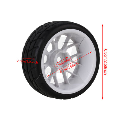 BQLZR 4x RC 1:10 On-Road Car Rubber Smooth Tires + White Y-shape Plastic Wheel Rims
