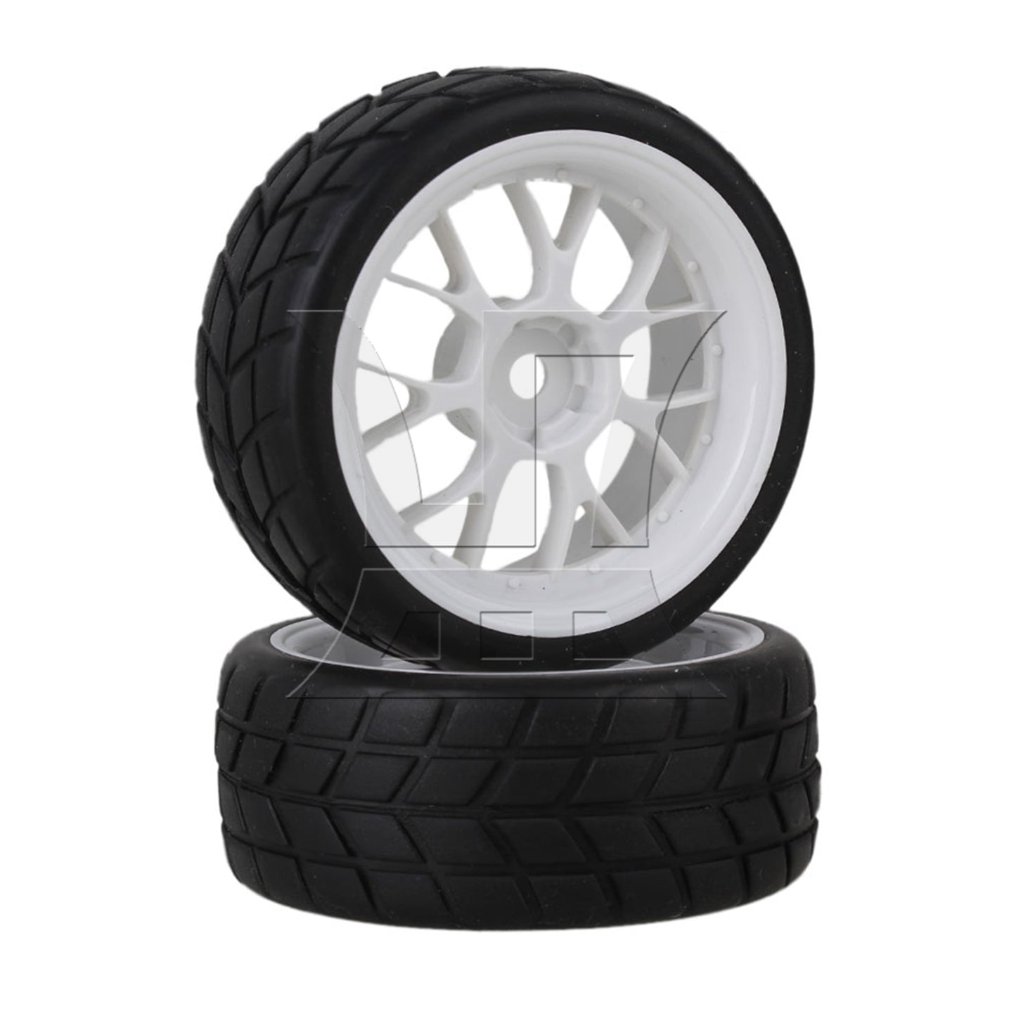 BQLZR 4x RC 1:10 On-Road Car Rubber Smooth Tires + White Y-shape Plastic Wheel Rims