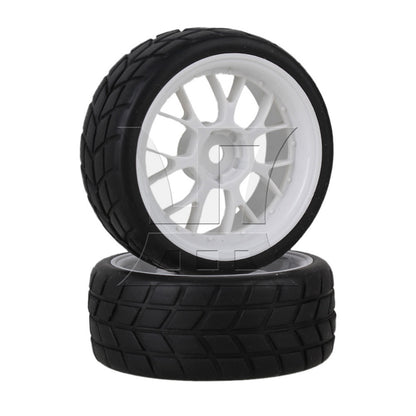 BQLZR 4x RC 1:10 On-Road Car Rubber Smooth Tires + White Y-shape Plastic Wheel Rims