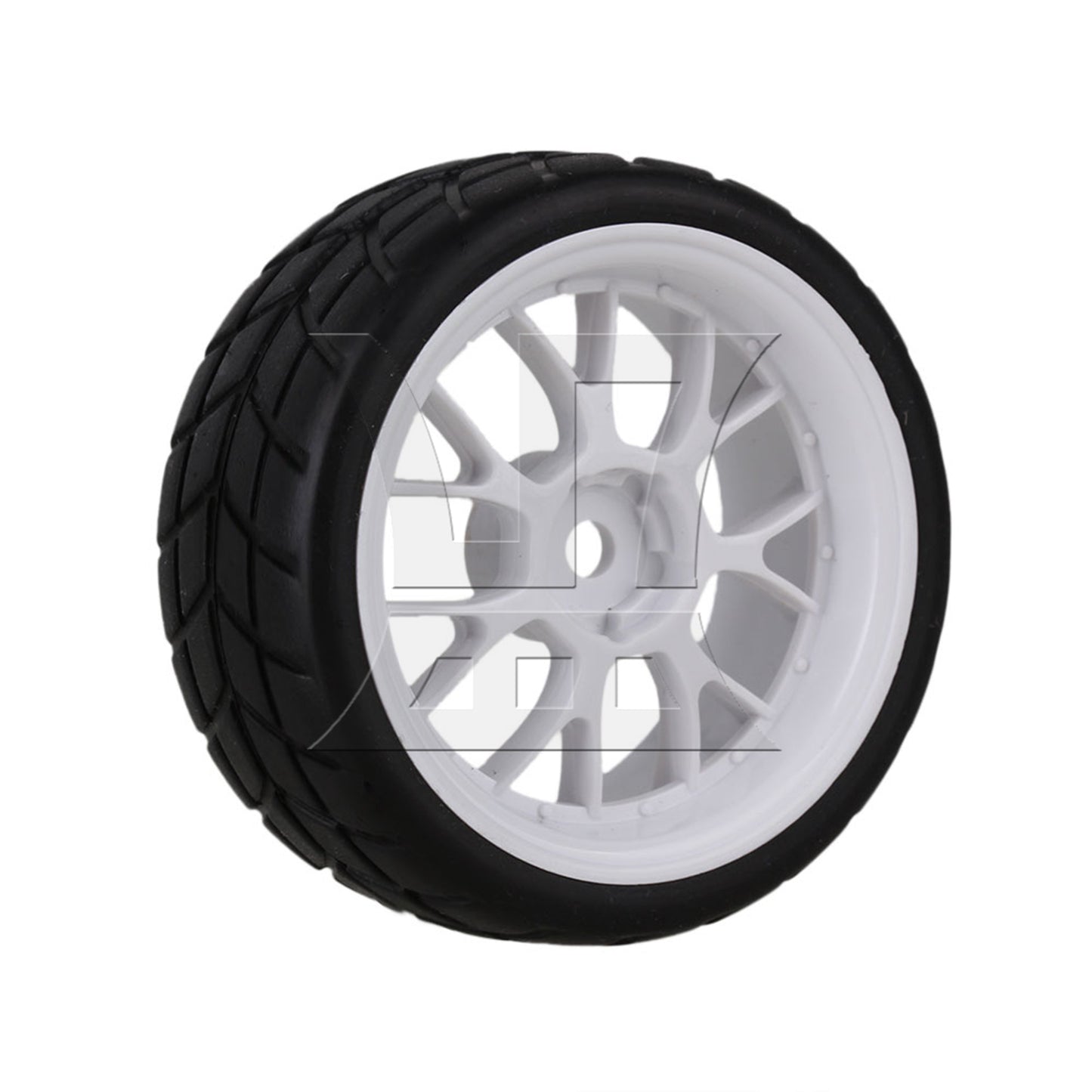 BQLZR 4x RC 1:10 On-Road Car Rubber Smooth Tires + White Y-shape Plastic Wheel Rims