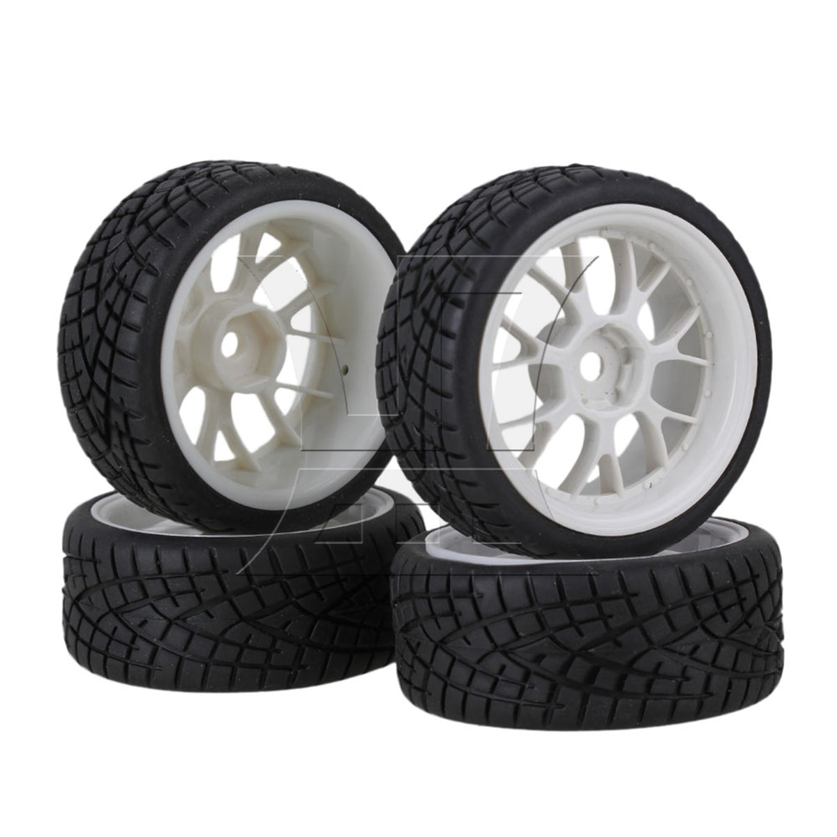 BQLZR 4x RC 1:10 On-Road Car Rubber Smooth Tires + White Y-shape Plastic Wheel Rims