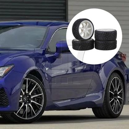 BQLZR 4x RC 1:10 On-Road Car Rubber Smooth Tires & White 7-Spoke Plastic Wheel Rims