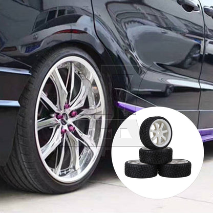 BQLZR 4x RC 1:10 On-Road Car Rubber Smooth Tires & White 7-Spoke Plastic Wheel Rims