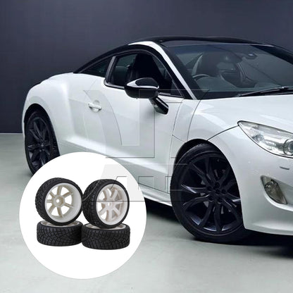 BQLZR 4x RC 1:10 On-Road Car Rubber Smooth Tires & White 7-Spoke Plastic Wheel Rims