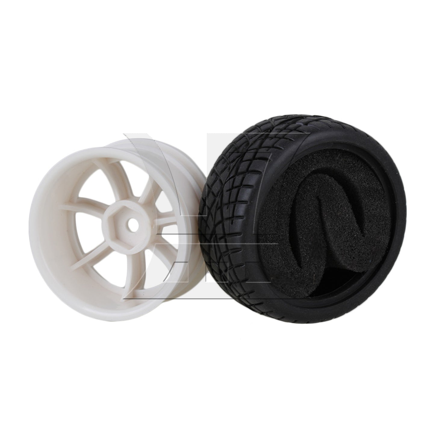 BQLZR 4x RC 1:10 On-Road Car Rubber Smooth Tires & White 7-Spoke Plastic Wheel Rims