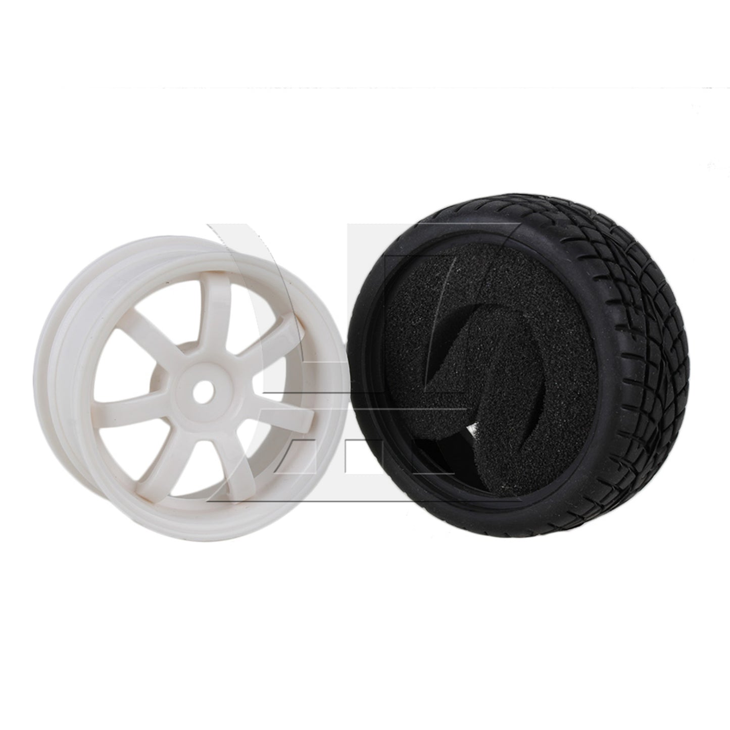 BQLZR 4x RC 1:10 On-Road Car Rubber Smooth Tires & White 7-Spoke Plastic Wheel Rims