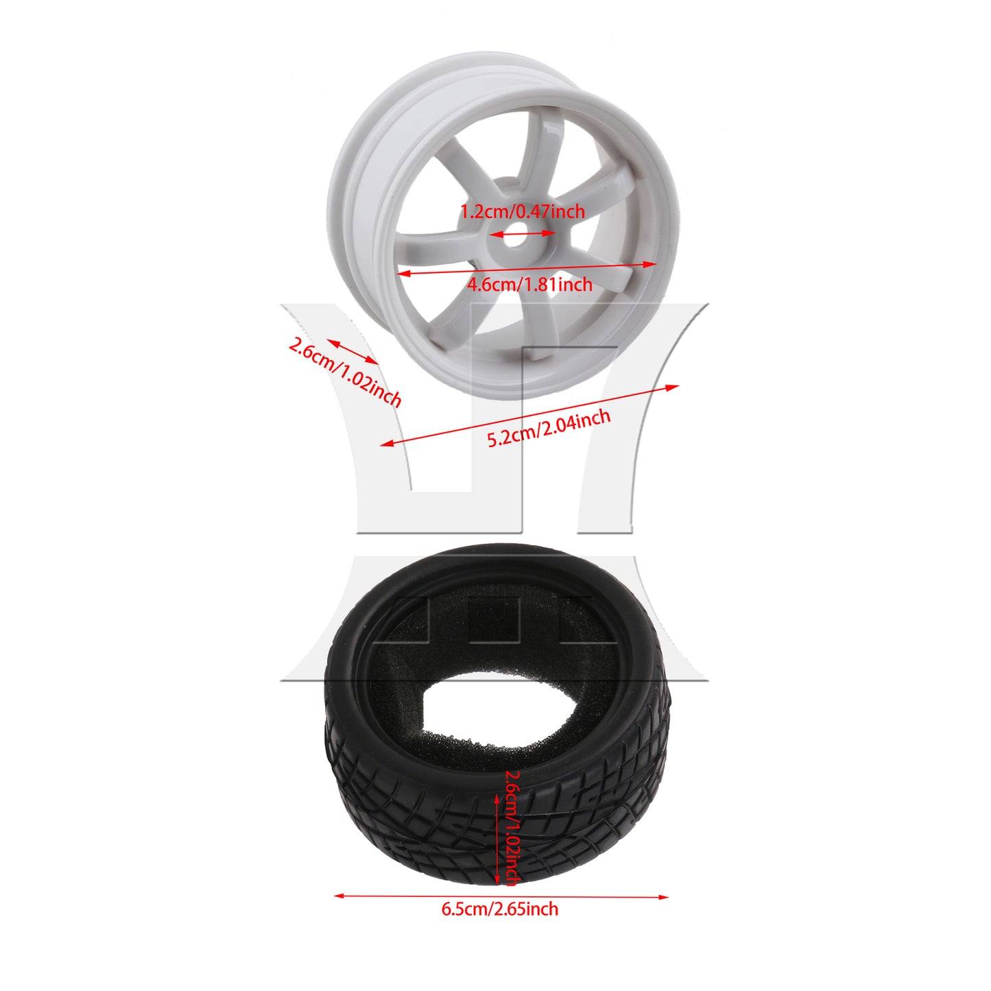 BQLZR 4x RC 1:10 On-Road Car Rubber Smooth Tires & White 7-Spoke Plastic Wheel Rims