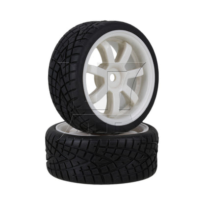 BQLZR 4x RC 1:10 On-Road Car Rubber Smooth Tires & White 7-Spoke Plastic Wheel Rims