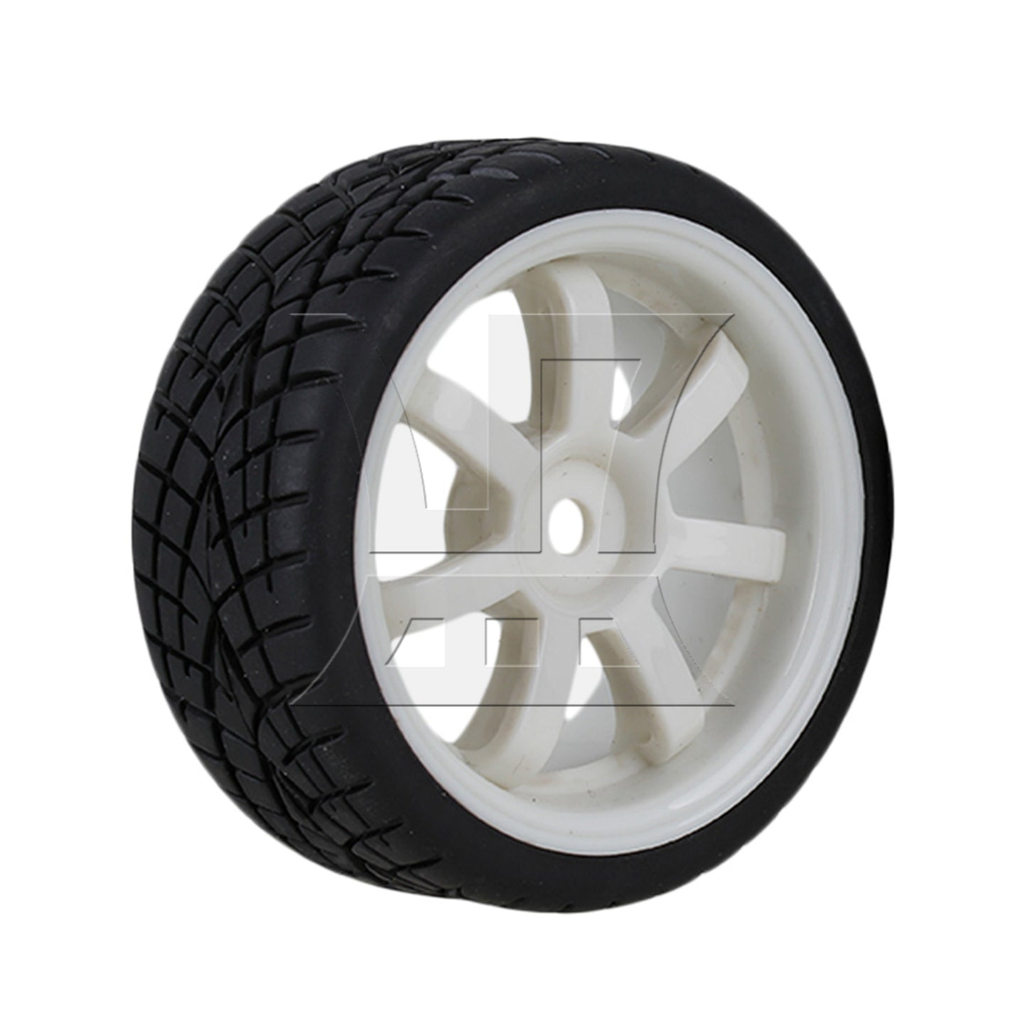 BQLZR 4x RC 1:10 On-Road Car Rubber Smooth Tires & White 7-Spoke Plastic Wheel Rims