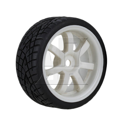 BQLZR 4x RC 1:10 On-Road Car Rubber Smooth Tires & White 7-Spoke Plastic Wheel Rims