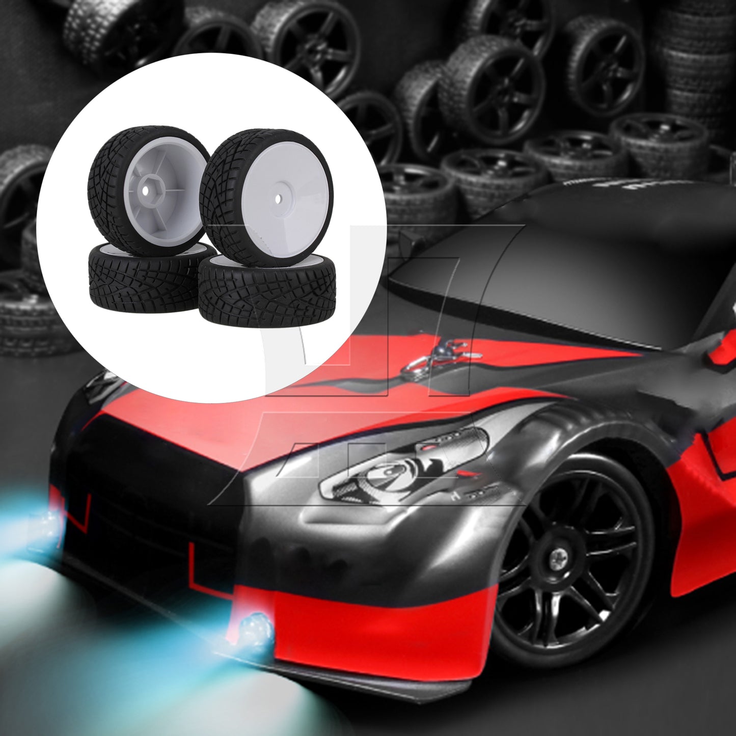 BQLZR RC1:10 On-road Fish Pattern Rubber Tires & Smooth Flat White Wheel Rims