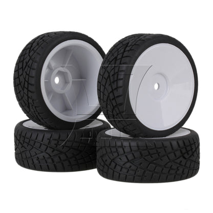 BQLZR RC1:10 On-road Fish Pattern Rubber Tires & Smooth Flat White Wheel Rims