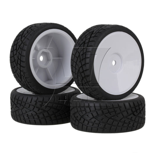 BQLZR RC1:10 On-road Fish Pattern Rubber Tires & Smooth Flat White Wheel Rims
