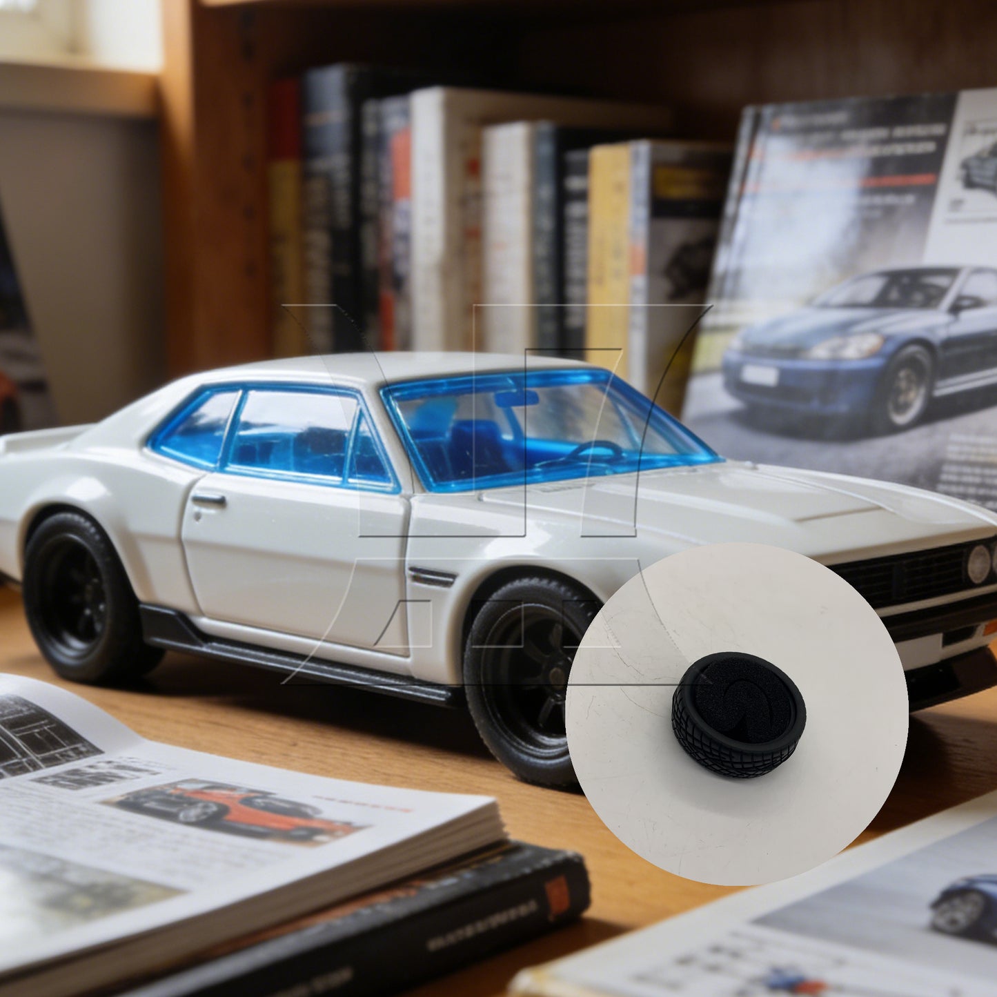 BQLZR RC1:10 On-road Fish Pattern Rubber Tires & Smooth Flat White Wheel Rims