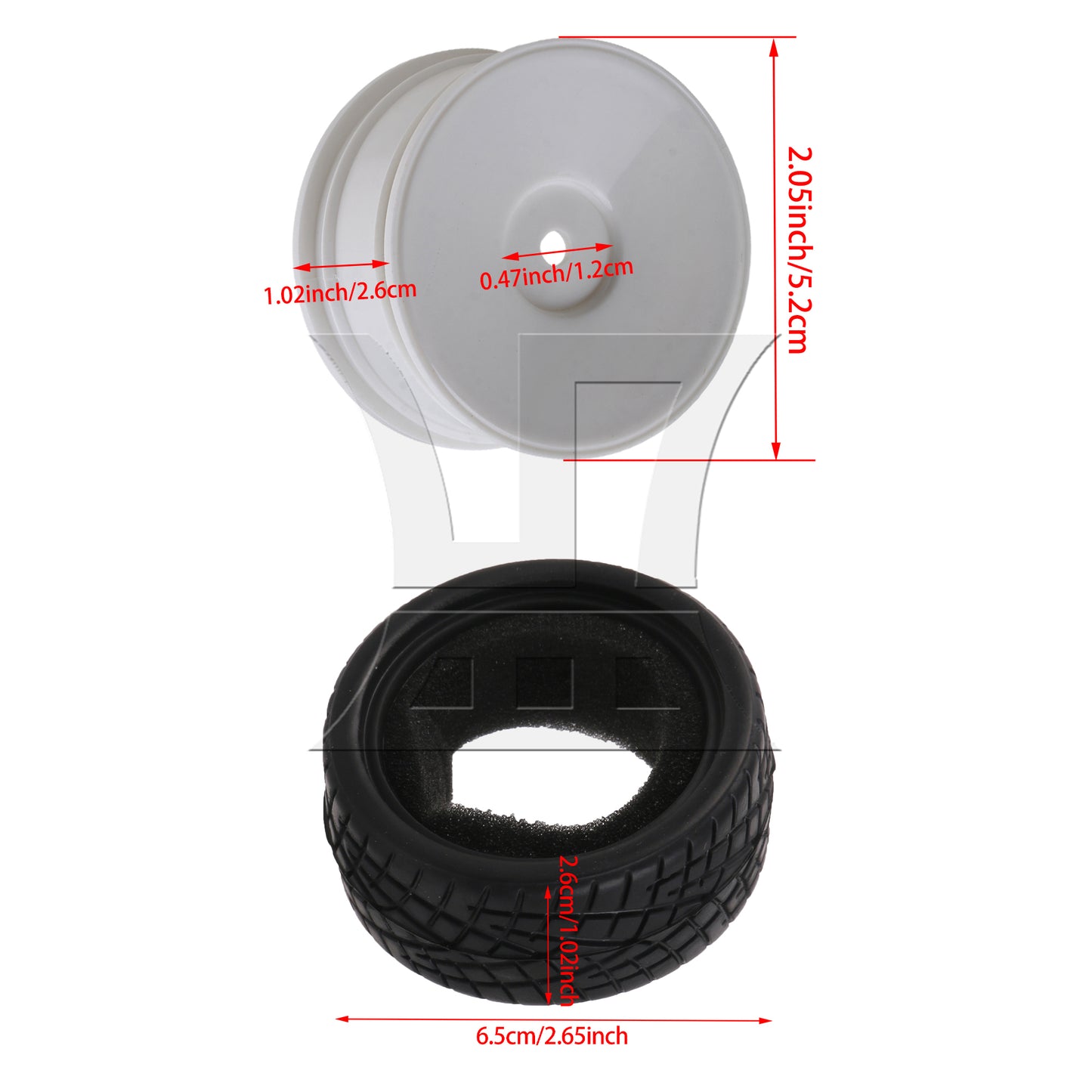 BQLZR RC1:10 On-road Fish Pattern Rubber Tires & Smooth Flat White Wheel Rims