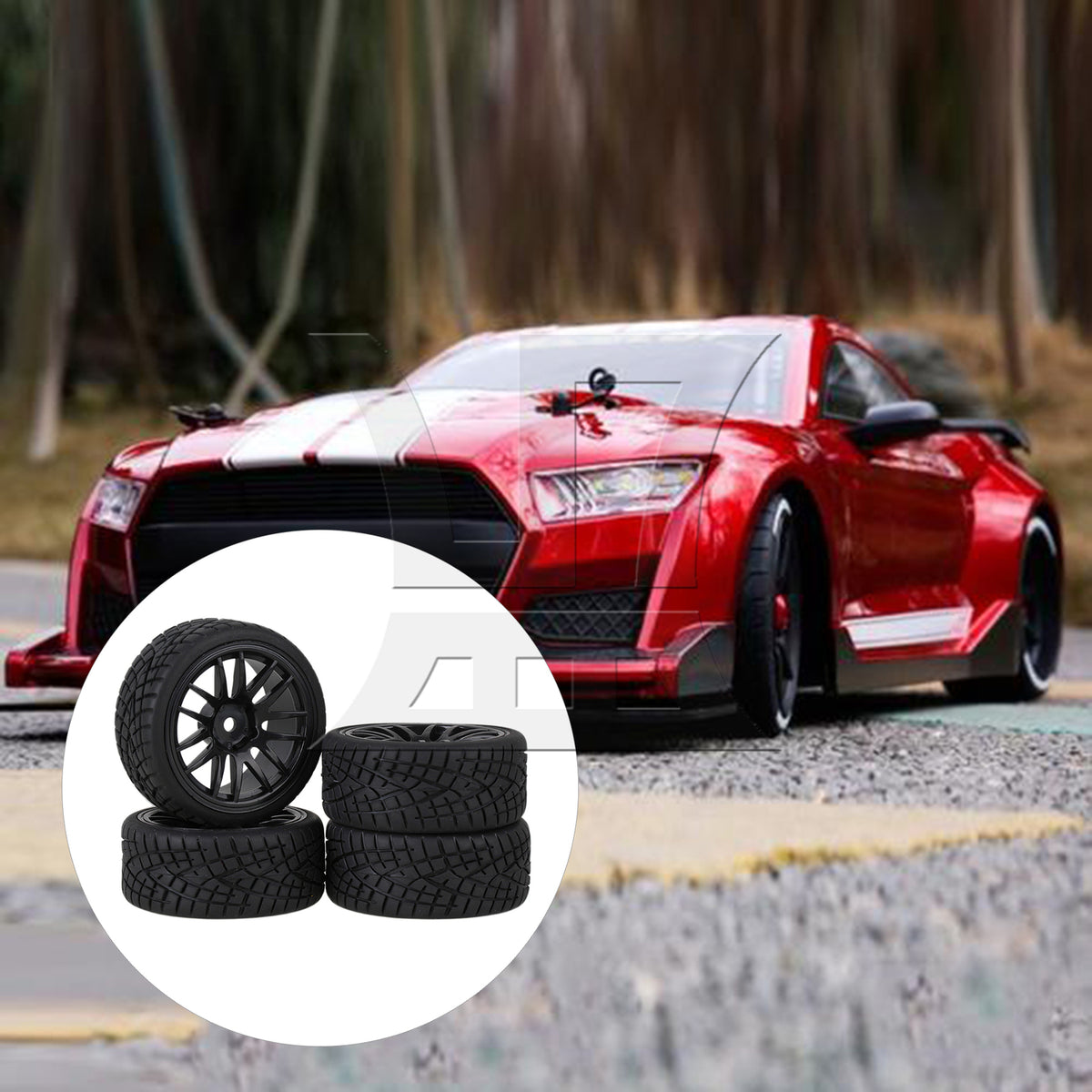 BQLZR 4 x RC1:10 On Road 14-Spoke Wheel Rim Fish Pattern Rubber Tyre 20604 Black