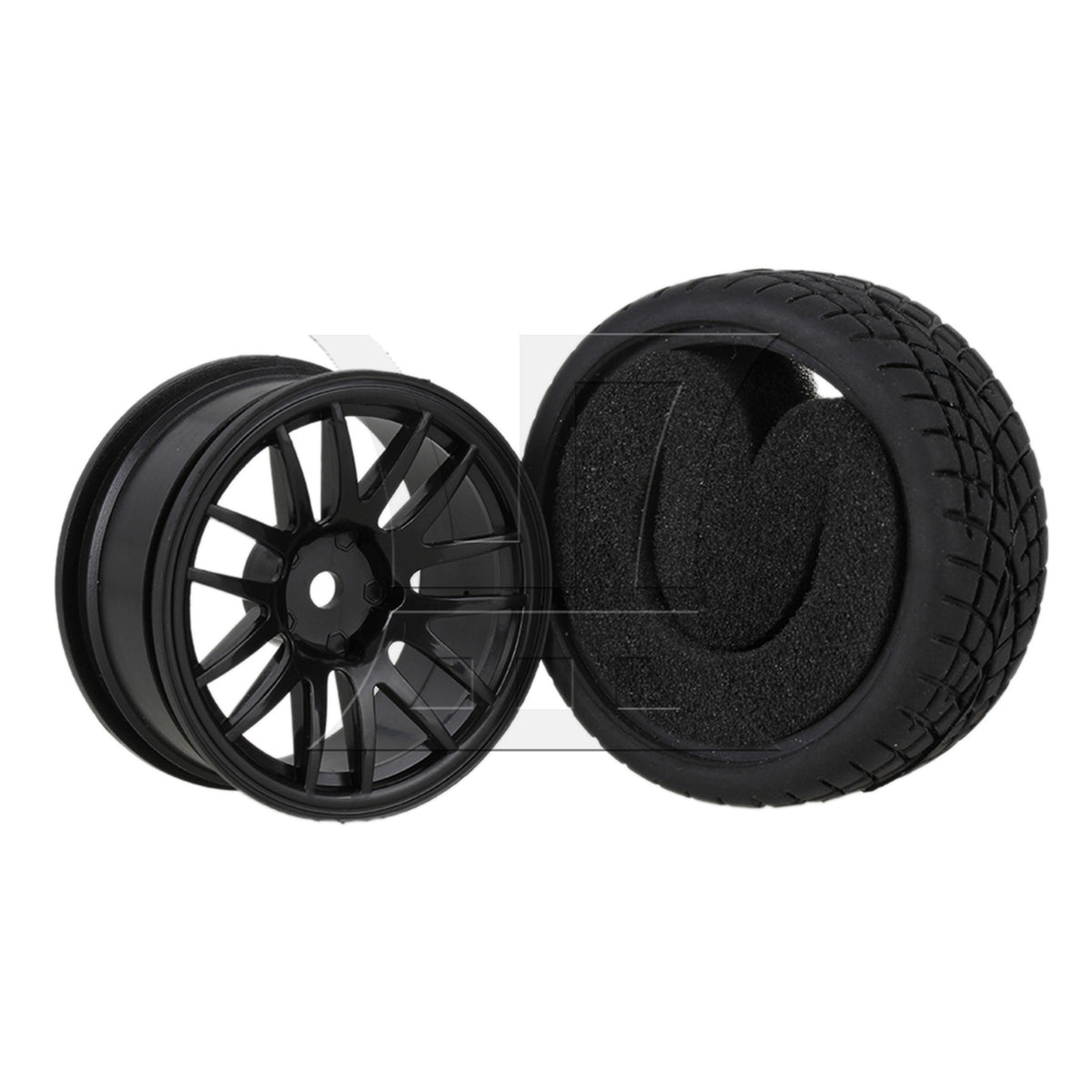 BQLZR 4 x RC1:10 On Road 14-Spoke Wheel Rim Fish Pattern Rubber Tyre 20604 Black