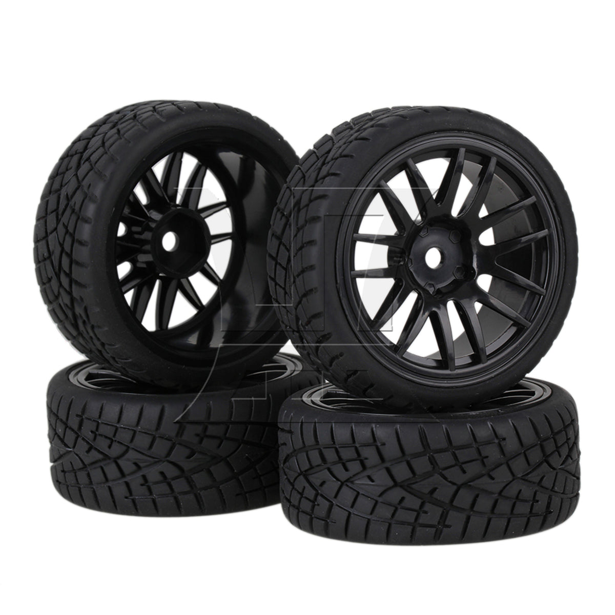 BQLZR 4 x RC1:10 On Road 14-Spoke Wheel Rim Fish Pattern Rubber Tyre 20604 Black