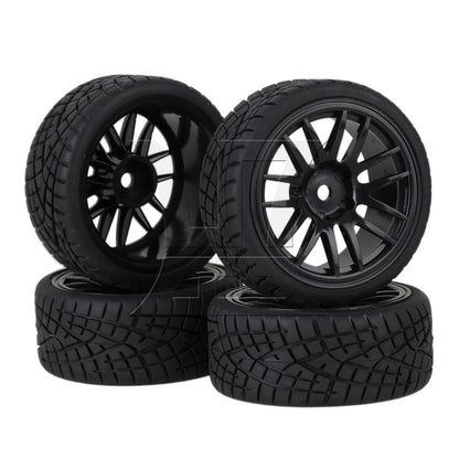 BQLZR 4 x RC1:10 On Road 14-Spoke Wheel Rim Fish Pattern Rubber Tyre 20604 Black