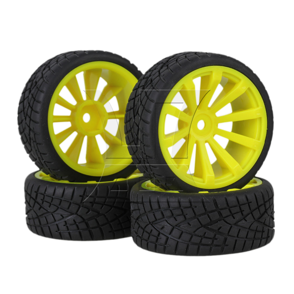 BQLZR 4 x RC1:10 On Road 14-Spoke Wheel Rim Fish Pattern Rubber Tyre 20604 Black