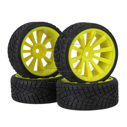 BQLZR 4 x RC1:10 On Road 14-Spoke Wheel Rim Fish Pattern Rubber Tyre 20604 Black