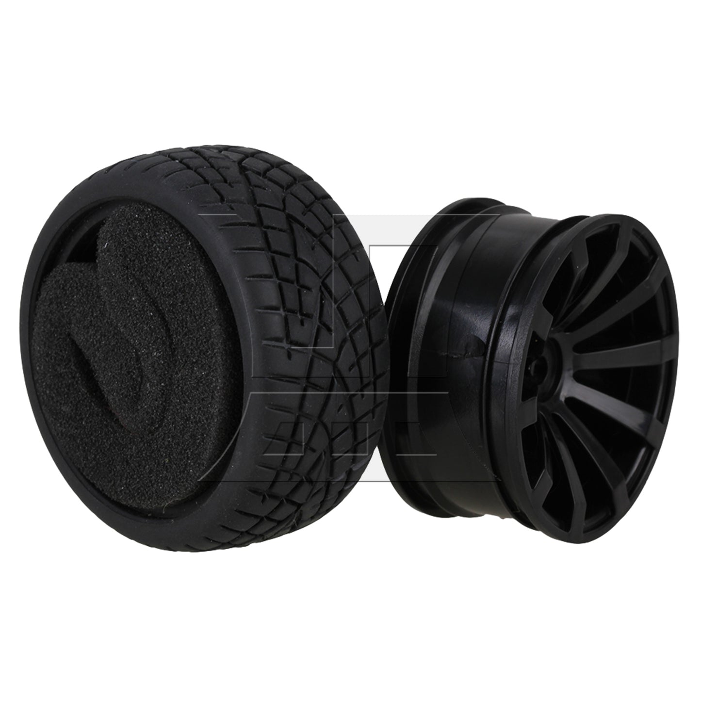 BQLZR  RC1:10 On Road Car Plastic 10-Spoke Wheel Rim Fish Pattern Rubber Tyre Black