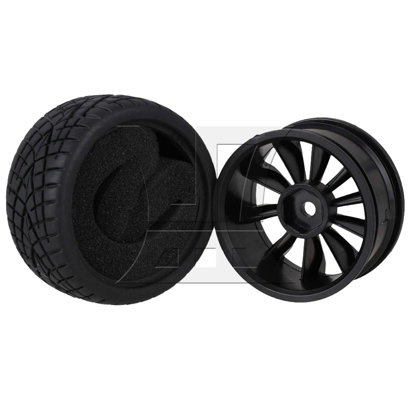 BQLZR  RC1:10 On Road Car Plastic 10-Spoke Wheel Rim Fish Pattern Rubber Tyre Black