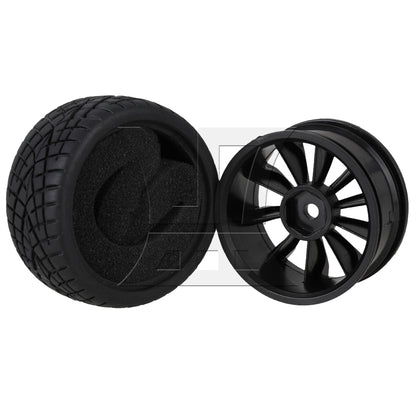 BQLZR  RC1:10 On Road Car Plastic 10-Spoke Wheel Rim Fish Pattern Rubber Tyre Black