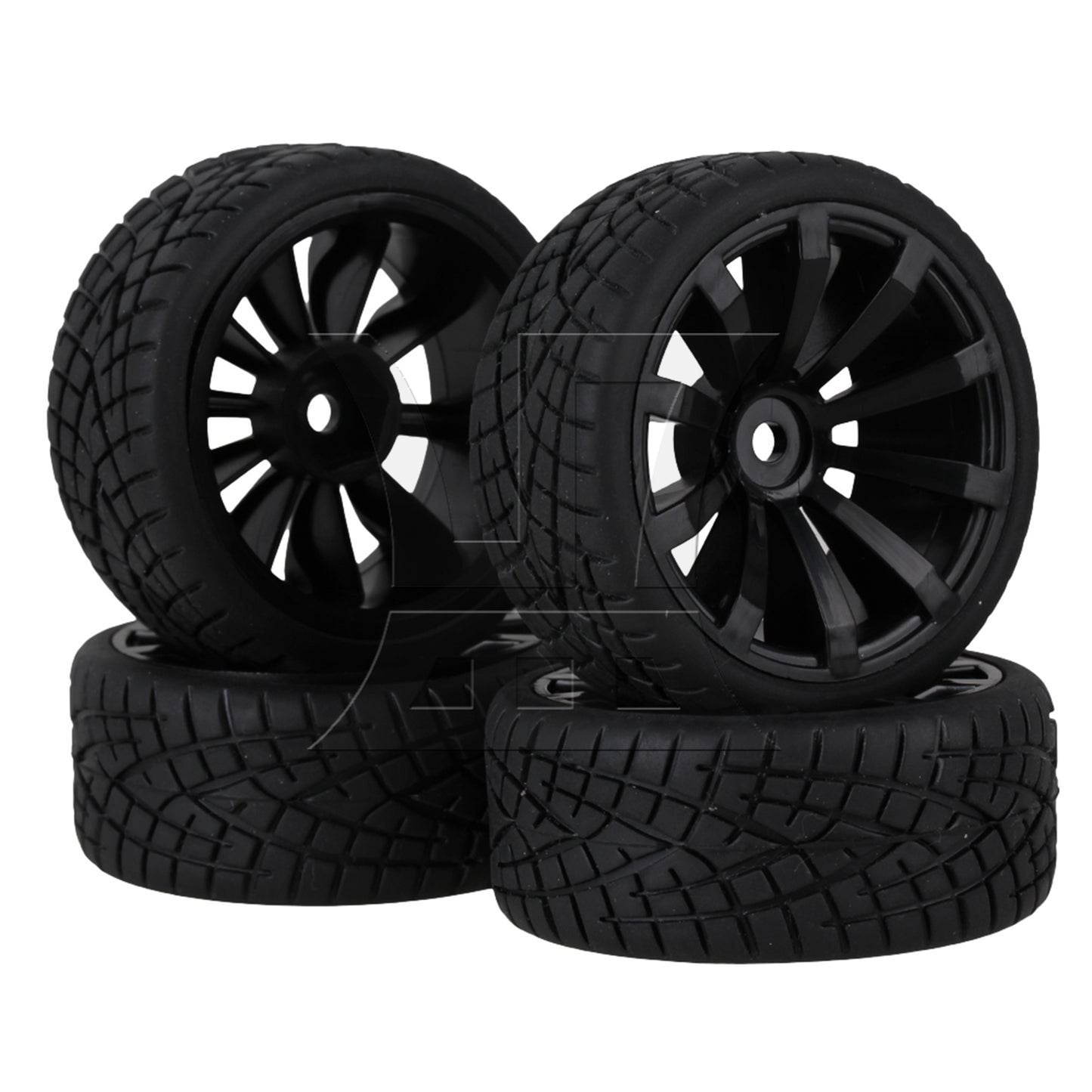 BQLZR  RC1:10 On Road Car Plastic 10-Spoke Wheel Rim Fish Pattern Rubber Tyre Black