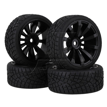 BQLZR  RC1:10 On Road Car Plastic 10-Spoke Wheel Rim Fish Pattern Rubber Tyre Black