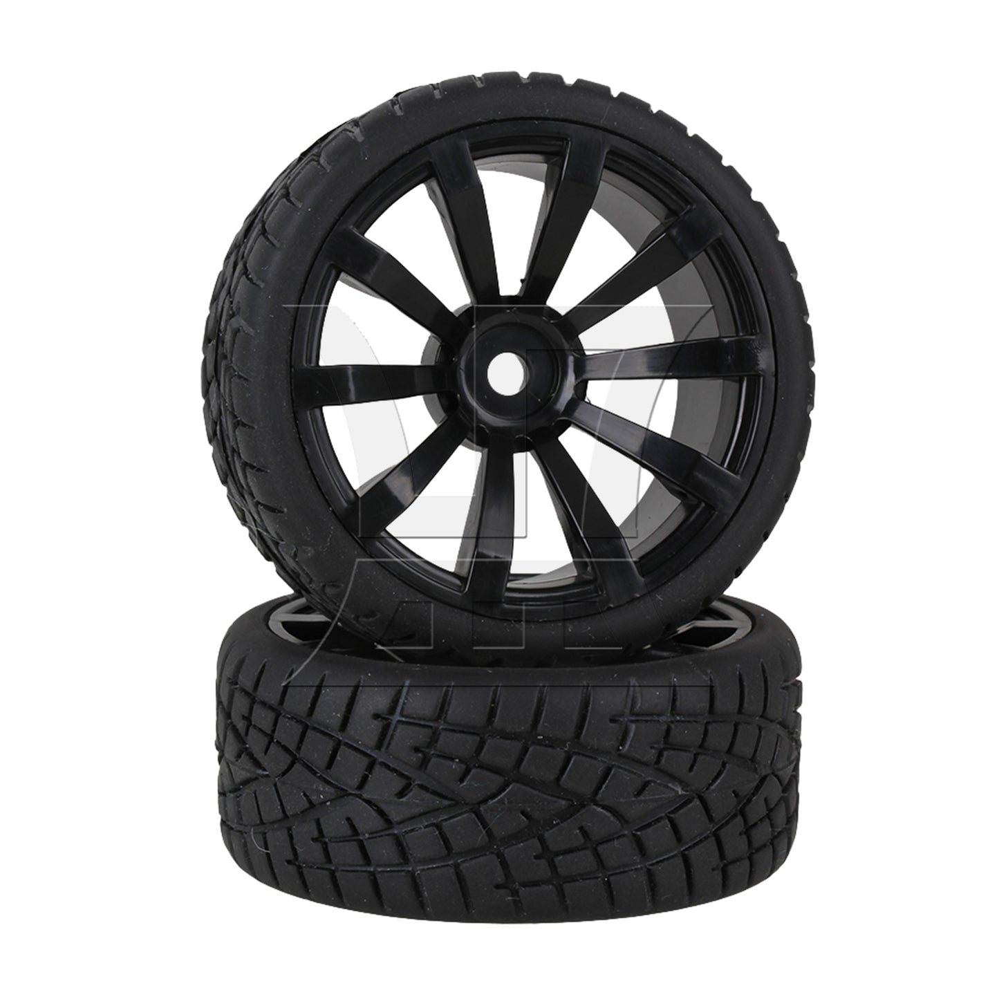 BQLZR  RC1:10 On Road Car Plastic 10-Spoke Wheel Rim Fish Pattern Rubber Tyre Black