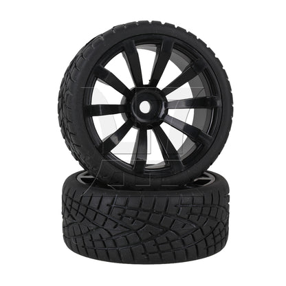 BQLZR  RC1:10 On Road Car Plastic 10-Spoke Wheel Rim Fish Pattern Rubber Tyre Black