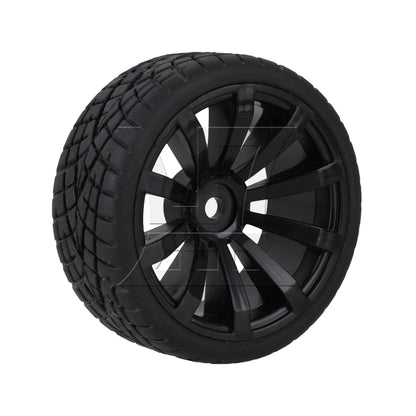 BQLZR  RC1:10 On Road Car Plastic 10-Spoke Wheel Rim Fish Pattern Rubber Tyre Black