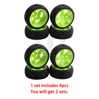 BQLZR 4PCS 12mm Hub Wheel Rims Rubber Tire for 1/10 On-Road Racing RC Car