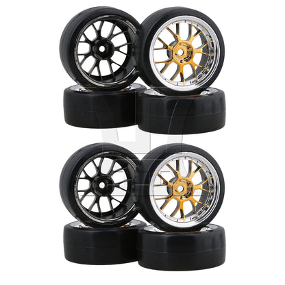 BQLZR  RC1:10 On Road Car Y Shape Yellow Wheel Rims W/ Smooth Drift Tyre 290149