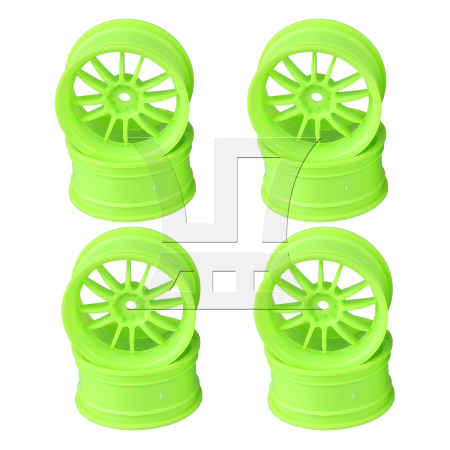BQLZR  RC 1:10 On-Road Car Rubber Smooth Tires & Green 12-Spoke Plastic Wheel Rims